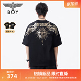 BOY LONDON【暗黑罗盘】春夏男女同款烫金潮牌短袖翅膀T恤N01906 黑印金 M