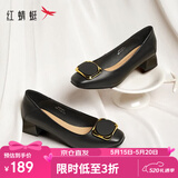 红蜻蜓520送礼粗跟小香风皮鞋职业通勤妈妈高跟鞋WFB31540 黑色 38