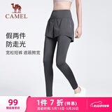 骆驼（CAMEL）弹力假两件健身裤女高腰紧身跑步长裤 Y23BA4L0029C 叠雾灰  M