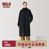 MUJI女式羊毛混立领大衣毛呢大衣外套中长款女款冬季外套女装BD0Z6A4A 黑色 XL (165/92A)