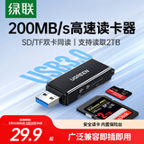 绿联USB3.0高速读卡器 多功能SD/TF二合一 支持电脑单反相机行车记录仪安防监控存储内存卡多卡多读