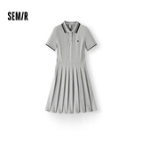 森马（Semir）连衣裙女夏季撞色polo领短裙字母运动风学院风百褶裙101325114051