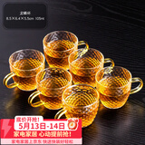瓷牌茗茶具 玻璃茶杯大号透明玻璃品茗杯耐热小茶杯带把水杯功夫茶具主人杯 金色（龙鳞）6个把杯 105ml