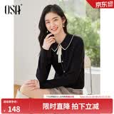 欧莎（OSA）千金小香风减龄内搭娃娃领针织衫2025秋新款打底衫毛衣女上衣气质 黑色A M