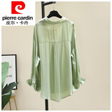 皮尔卡丹（pierre cardin）外穿垂感纯棉衬衫女24春夏韩版宽松休闲薄款衬衣长袖防晒上衣 绿色 XL 【115-130斤】