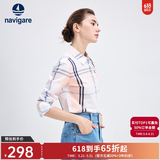 Navigare意大利小帆船女士长袖衬衫春秋季休闲格子衬衣莱赛尔高档寸衫 粉红/白 L