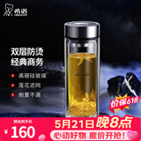 希诺（heenoor）双层玻璃杯男士办公泡茶杯送礼耐高温大容量水杯节日礼物礼盒 经典-加长款410ml