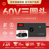 雅迪60V20Ah【三圆接口】铅酸充电器原装适用60V3A电摩电瓶车电池通用京东自营最新款