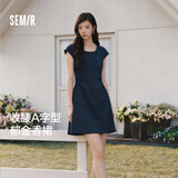 森马（Semir）连衣裙女夏季U领纯色褶皱短袖短裙2026简约风设计感109326114005