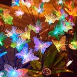 燧木 太阳能庭院灯户外防水家用花园院子草坪室外装饰光纤蝴蝶地插灯 1支装-6头光纤蝴蝶灯-彩光