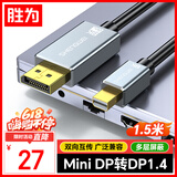 胜为Mini DP转DP转接线 1.4版转换器 8K60Hz高清雷电转接头 苹果Mac笔记本接显示器1.5米AMD1015J
