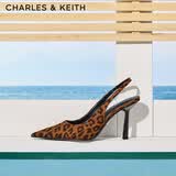 CHARLES&KEITH豹纹尖头气质包头凉鞋高跟鞋生日礼物送女友CK1-60280451 ANIMAL PRINT BROWN棕色/深棕色 38 （245）