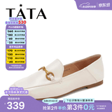 他她（TATA）方头乐福鞋女休闲平底一脚蹬小皮鞋女单鞋春秋款FLC22AM5 米色 35