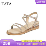他她（TATA）绝美坡跟凉鞋女外穿一字带时装凉鞋秋季新款7UA03BL4 金色 37