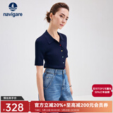 Navigare意大利小帆船短袖针织衫女士夏季舒适修身小外套中袖开衫短款T恤 海军蓝 M 码