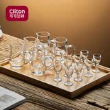 CLITON白酒杯分酒器套装一口杯高脚玻璃小酒杯带把分酒壶烈酒杯6壶8杯
