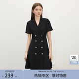 范思蓝恩正式气质通勤连衣裙女夏季收腰显瘦面试西装裙 黑色 L
