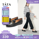 他她（TATA）方头乐福鞋女休闲平底一脚蹬小皮鞋女单鞋春秋款FLC22AM5 黑色 38
