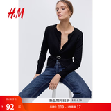 H&M女装毛针织衫夏季慵懒风休闲打底衫短款开衫内搭外套0579541 黑色001 M 165/96