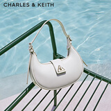 CHARLES&KEITH三角扣新月包腋下包单肩包包女包生日礼物送女友CK2-50271205 粉白色Chalk S