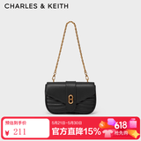 CHARLES&KEITH金属扣饰链条单肩包腋下包小方包包女包生日礼物CK2-80151129 Black黑色 S