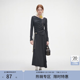 范思蓝恩秋季设计感针织T恤半身裙时尚套装女秋装新款慵懒高腰半身裙女 深灰色（上衣） S