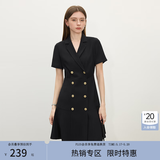 范思蓝恩正式气质通勤连衣裙女夏季收腰显瘦面试西装裙 黑色 XL