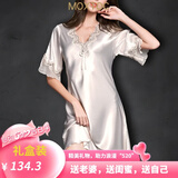 MOXTOC性感睡衣女士冰丝睡裙V领薄款蕾丝宽松显瘦仿真丝家居服可外穿520 藕粉色 M （建议80-100斤)