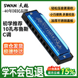 天鹅（SWAN）10孔C调布鲁斯口琴儿童成人学生教学款蓝调口琴蓝色