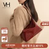 VANESSA HOGAN VH女包冉冉hobo包通勤手提包油蜡牛皮斜挎单肩包生日礼物送女友 安可拉红-中号