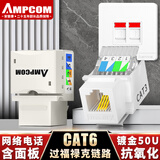 安普康（AMPCOM）网络面板带插座六类 双口千兆CAT6网线模块 86型二位RJ45/11镀金网口语音电话免打模块 AC173342