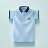 伴1号（BANYIHAO）男童短袖T恤夏季夏天衣服翻领POLO衫棉宽松儿童上衣男孩中大童 浅蓝色 170