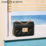 CHARLES&KEITH拼接菱格链条单肩斜挎小方包包女包生日礼物送女友CK2-80701360 CK2-80701360Black黑色 S