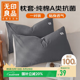 无印良品A类全棉枕套100%纯棉枕套枕巾48x74cm一对装 深灰浅灰
