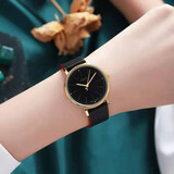 聚利时（Julius）品牌复古简约情侣皮带手表大小表盘男女款生活防水石英腕表JA-814 黑色小款