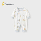 童泰婴儿连体衣春秋季纯棉宝宝衣服新生儿偏开哈衣爬服睡衣蓝色80cm