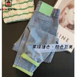 AEMAPE牛仔裤女2026新款撞色女裤春秋夏季薄款潮流翻边裤子女休闲老爹裤 19浅蓝长裤【LE】 XL _建议125-140斤