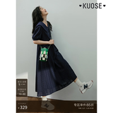 阔色法式娃娃裙衬衫连衣裙女新款春夏季收腰显瘦藏蓝色长裙子 深蓝色长款3024 L6月26日发 S