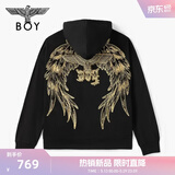 BOY LONDON【灿若繁星】春情侣风外套潮牌刺绣开衫连帽卫衣N06904 黑色金色翅膀 S
