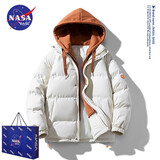 NASA BASE官方潮牌棉衣男女款秋冬季加厚羽绒棉面包服日系假两件连帽外套男 8088-卡其色 XL（建议130-150斤）