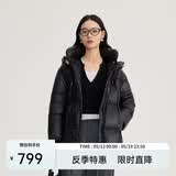 艾莱依羽绒服女时尚连帽可脱卸U型枕通勤保暖外套 炭黑L