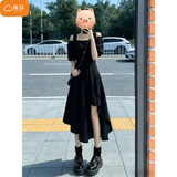 棉致法式赫本风不规则吊带连衣裙女夏季新款收腰小个子高级感黑色长裙 431黑色【高品质】 L 110-120斤