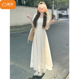 棉致法式方领碎花短袖连衣裙女夏季新款小个子高级感收腰显瘦度假长裙 4147杏色【高品质】 L 105-120斤