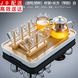 正扬 整套玻璃茶具套装 耐热花茶壶茶杯套装过滤 茶壶功夫茶具茶杯玻璃杯冲茶器泡茶具 400壶+绿台大（透明/把杯）杯架+长方（琴韵）白