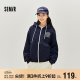 森马（Semir）外套女春季连帽字母刺绣宽松落肩夹克分割学院风上衣101125108002