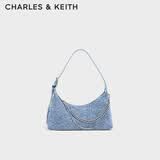 CHARLES&KEITH柔软拉链式褶皱单肩包腋下包包女包生日礼物CK2-40782472 Denim Blue牛仔蓝色CK2-40782472-1 S