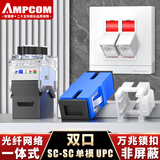 安普康（AMPCOM）光纤面板插座 超六类双口CAT6A万兆网线86型二位RJ45锁扣免打网络模块+SC适配器套装 AC6ASSC2BK