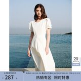 范思蓝恩夏季腰精裙气质收腰无袖背心连衣裙女夏季新款海边度假显瘦裙 瓷白色-有袖 S