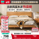 林氏家居全实木床双人床1.8m1.5米主卧大床原木风家具排骨架小满系列PK13A 【全实木夜灯床|低铺床】实木排骨架 1.2米x2米 单床