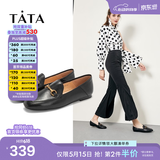 他她（TATA）方头乐福鞋女休闲平底一脚蹬小皮鞋女单鞋春秋款FLC22AM5 黑色 38